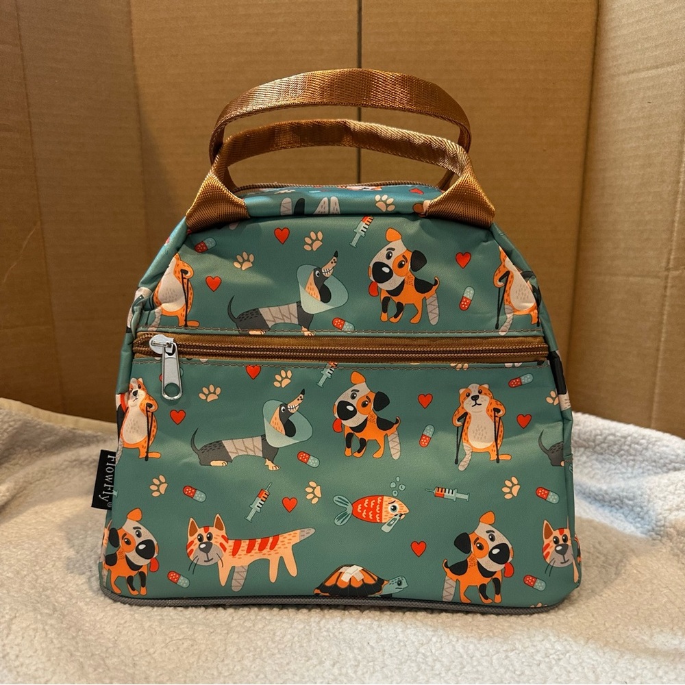 FlowFly Insulated Lunch Bag Cute Dog Vet Print Small Lunch Tote